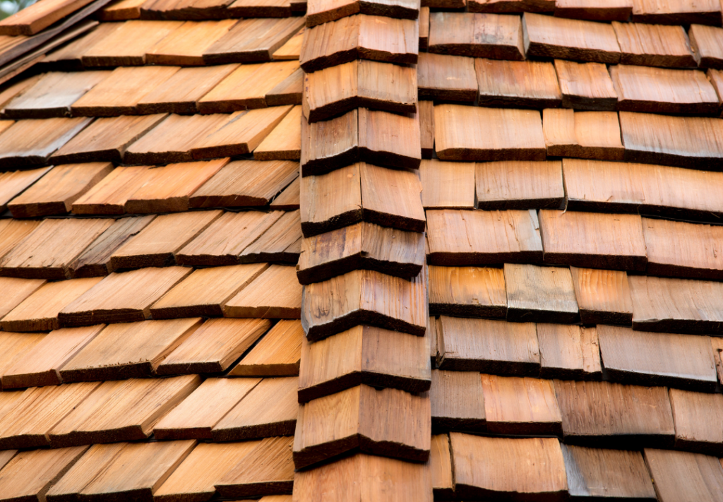 Close-up of brown cedar shake roof