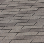 close-up of three-tab shingles on roof